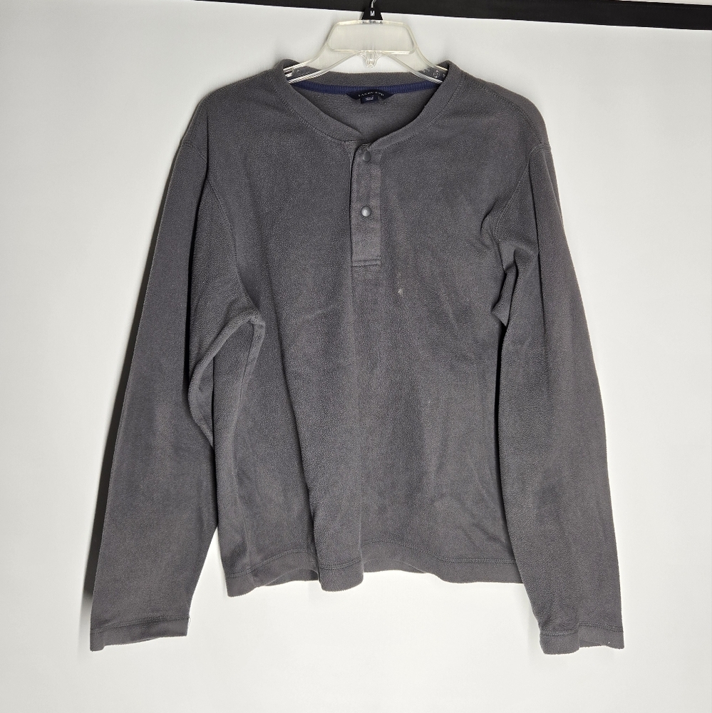 Lands' End Gray Quarter Button V-Neck Sweater